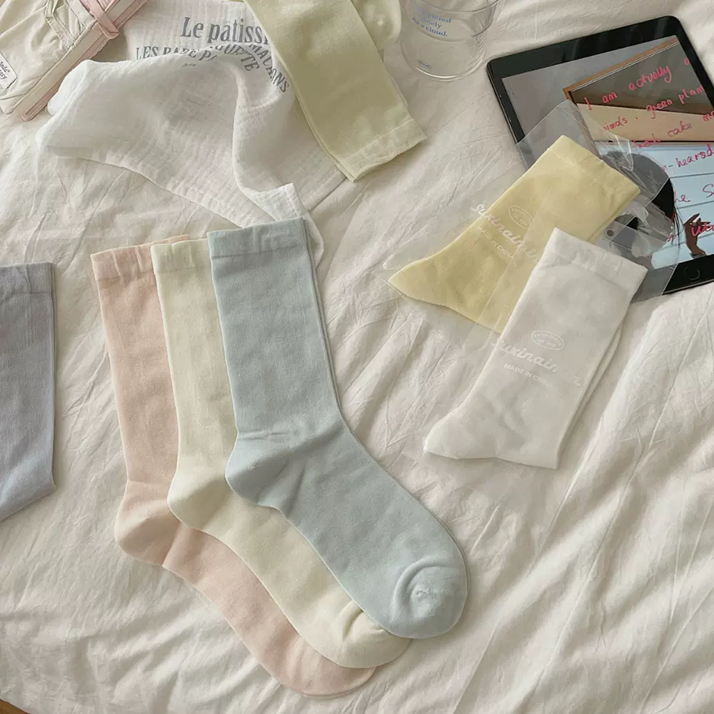 suxinaimin桑蚕丝袜子女春夏薄款小清新显瘦JK风ins潮中筒堆堆袜