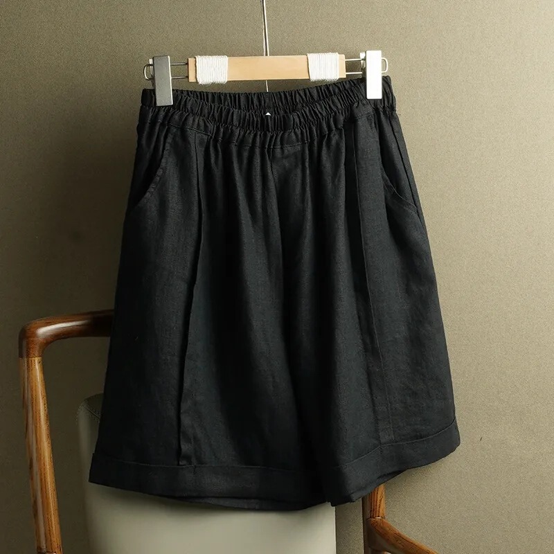 Women's Summer Export Surplus Clearance Cotton-Linen High-Waisted Slimming Wide-Leg Pants Loose Thin Casual Shorts
