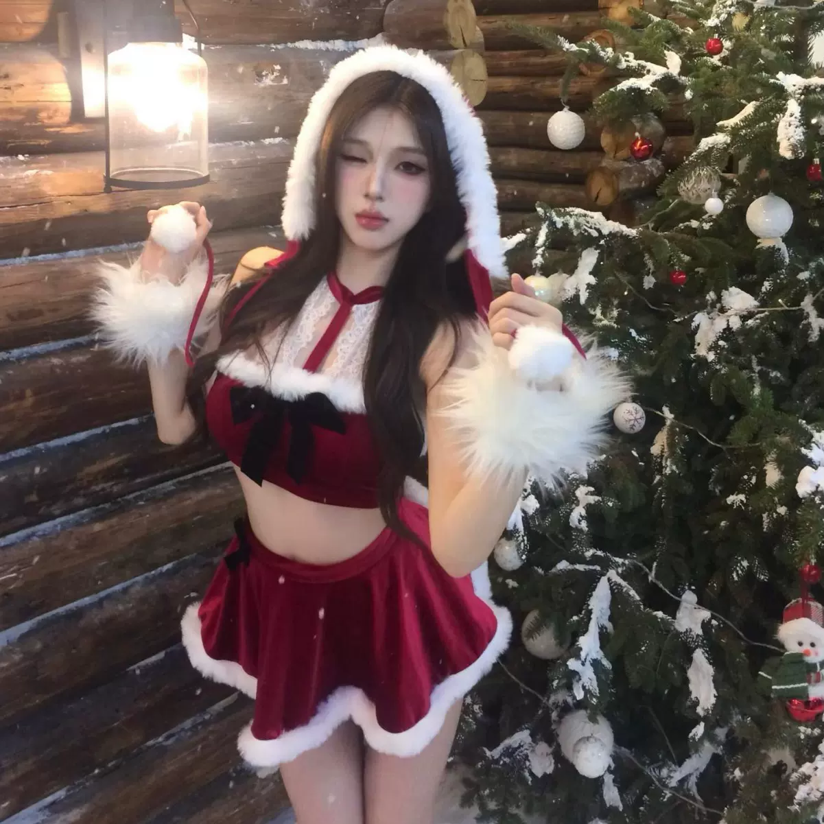 网红爆款圣诞战袍性感短裙圣诞装cos兔女郎纯欲辣妹 调情性趣睡衣