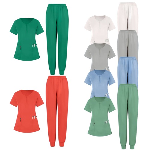 Temu Crew Neck Zipper Doctor Scrub Handwashing Set for Women, Beauty Salon Wellness Leisure Handwashing Clothes Work Suit