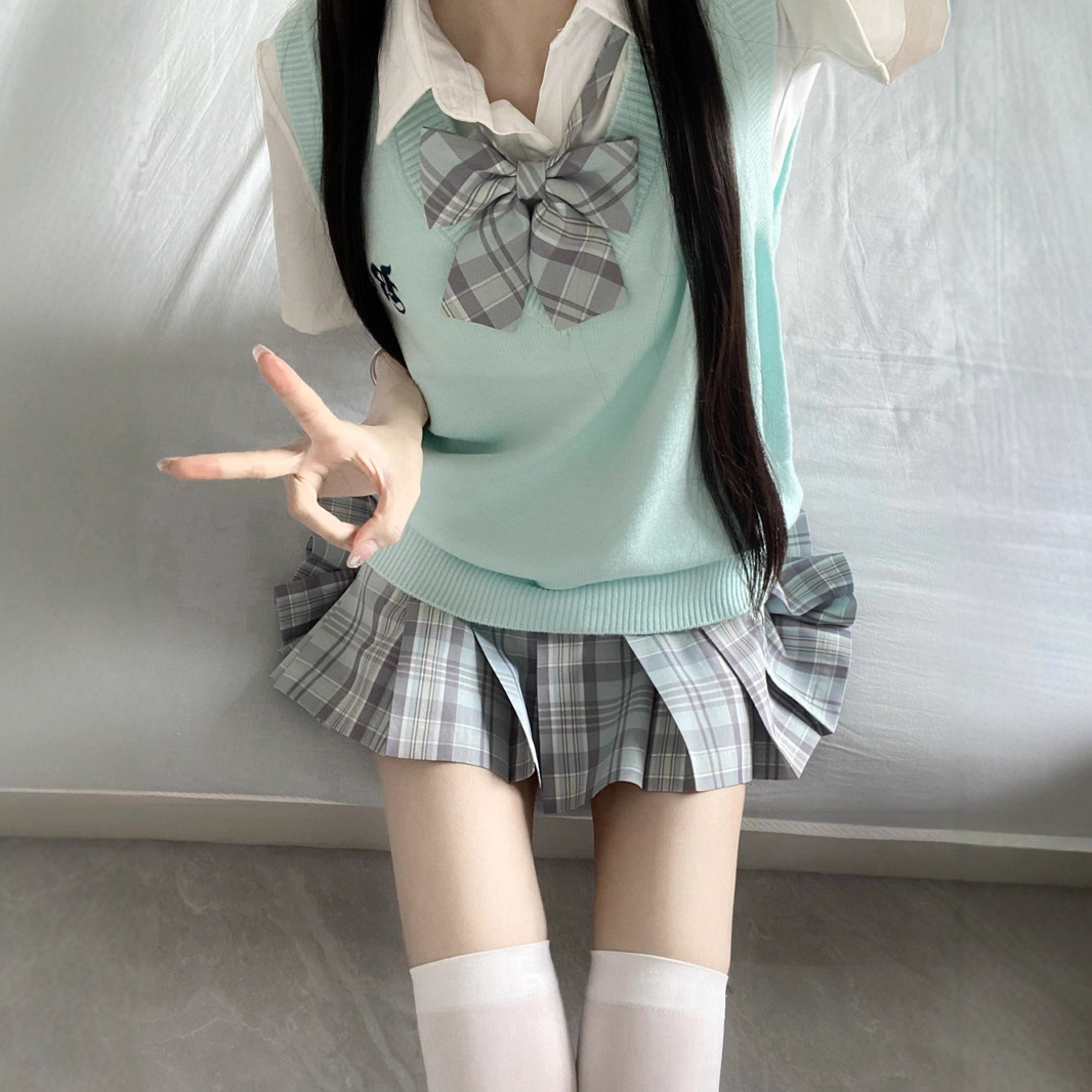 Original Jk Uniform Vest, Shirt, Japanese College Style Jk Plaid Skirt, Pleated Skirt Layered Outfit