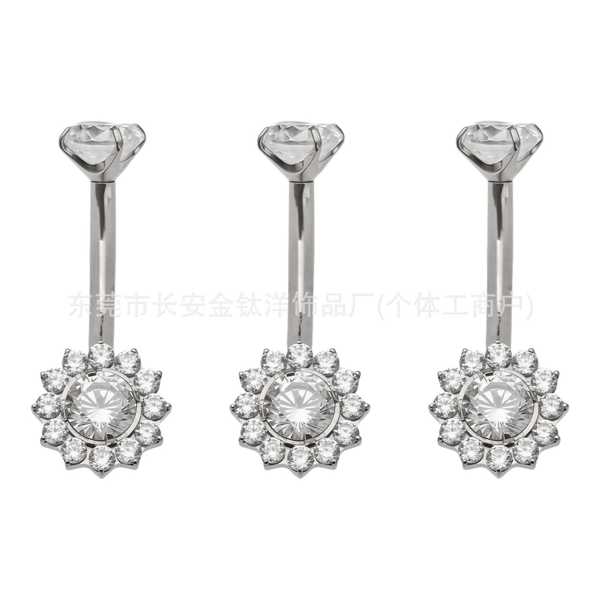F136 Titanium Internal Thread Full Diamond Round Zircon Navel Piercing Ring G23 Titanium Alloy Body Piercing Jewelry detail image 5