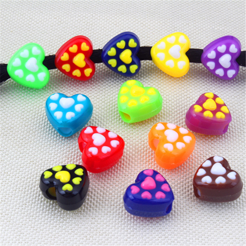 Dreadlock Accessories Hair Ornaments for Children and Girls, Acrylic Colorful Heart-Shaped Large Hole Beads DIY Accessories