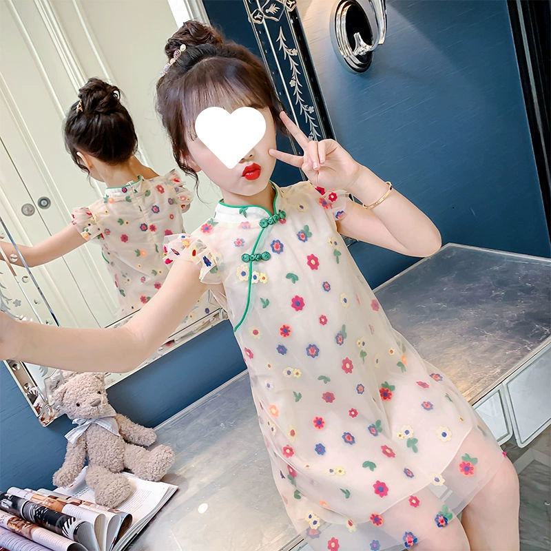 Летнее платье для девочек 2025 года, ханьфу, ретро, детское чонсам, маленькая девочка, супер