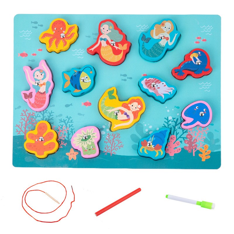 Tablero a juego multifuncional de doble cara de madera para niños Tablero de dibujo de cuerda Juguetes educativos para bebés con cuentas de pesca para niños