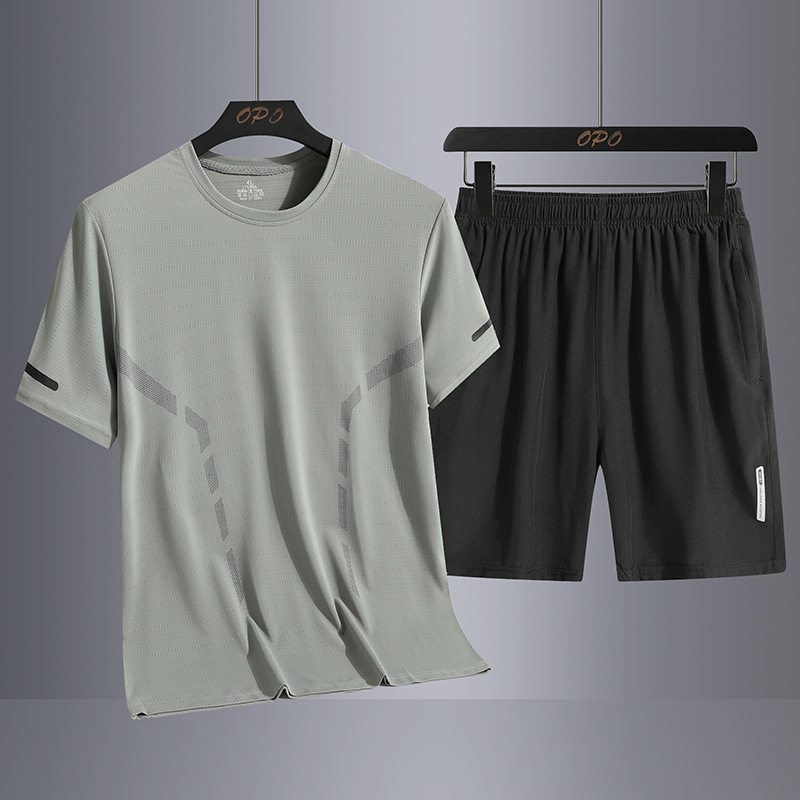 Verano hielo al aire libre hombre deportivo relajado tres piezas transpiración rápida secado cuello redondo camiseta pantalones set hombre
