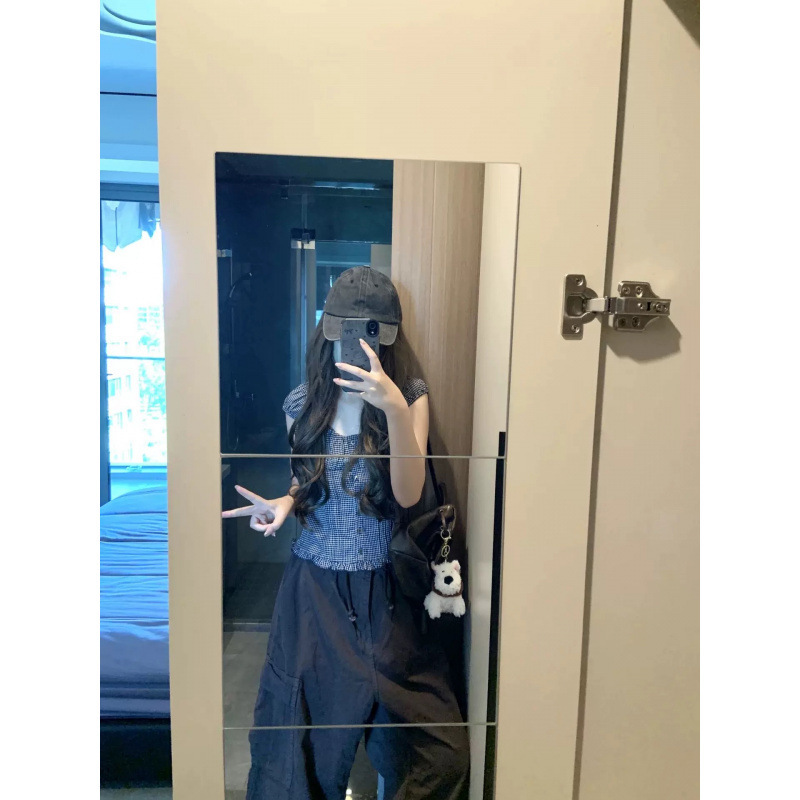 韓国チェック柄スクエアカラーパフ半袖シャツ女性のための夏の 2025 新デザインニッチブレストシャツトップ|undefined