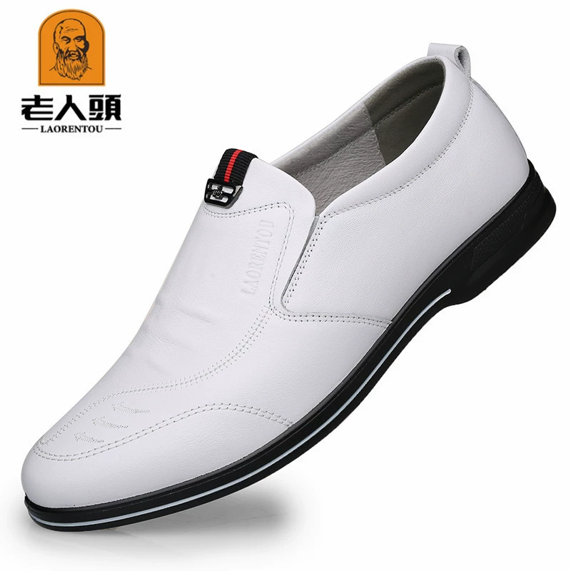 Старые мужские Весенние новые кожаные туфли, мужские повседневные белые кожаные туфли, туфли для пап на мягкой подошве для среднего и пожилого возраста, 170057