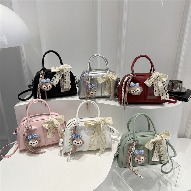 Korean Ins-Style Personalized Handbag for Women 2025 Summer Retro Chic Sweet Pendant Crossbody Boston Bag