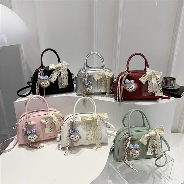 Korean Ins-Style Personalized Handbag for Women 2025 Summer Retro Chic Sweet Pendant Crossbody Boston Bag