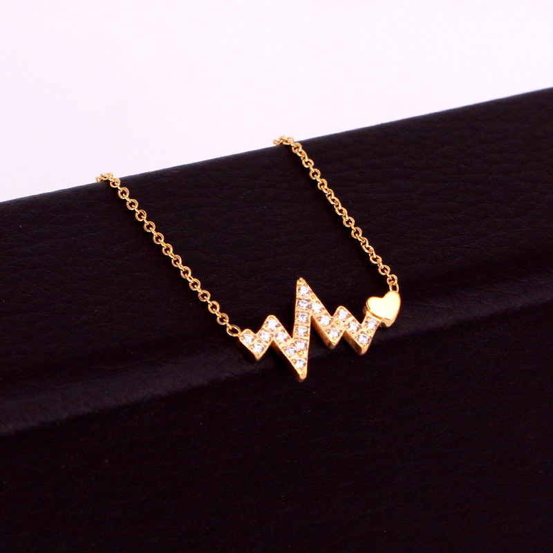 Collier pendentif ecg battement de cœur en strass ras de cou_voghion.com