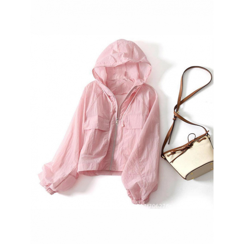 2026 New Petite Short Sun Protection Cardigan for Women, Lightweight, Pleated, Hooded, Drawstring, Casual, Versatile, Sun Protection Clothing