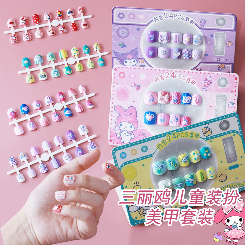 New Sanrio Children's Nail Stickers Cartoon Kuromi Girls Nail Art Melody Removable Wearable Nails