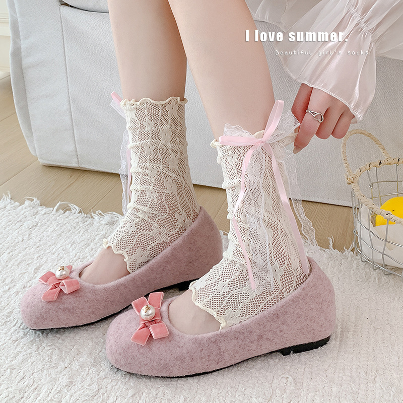 Scaldamuscoli, stivali, calzini alla moda in cotone per donna, primavera ed estate, calzini sottili stile balletto, coprigambe con fiocco, tubo centrale, orecchie in legno Lolita_voghion.com