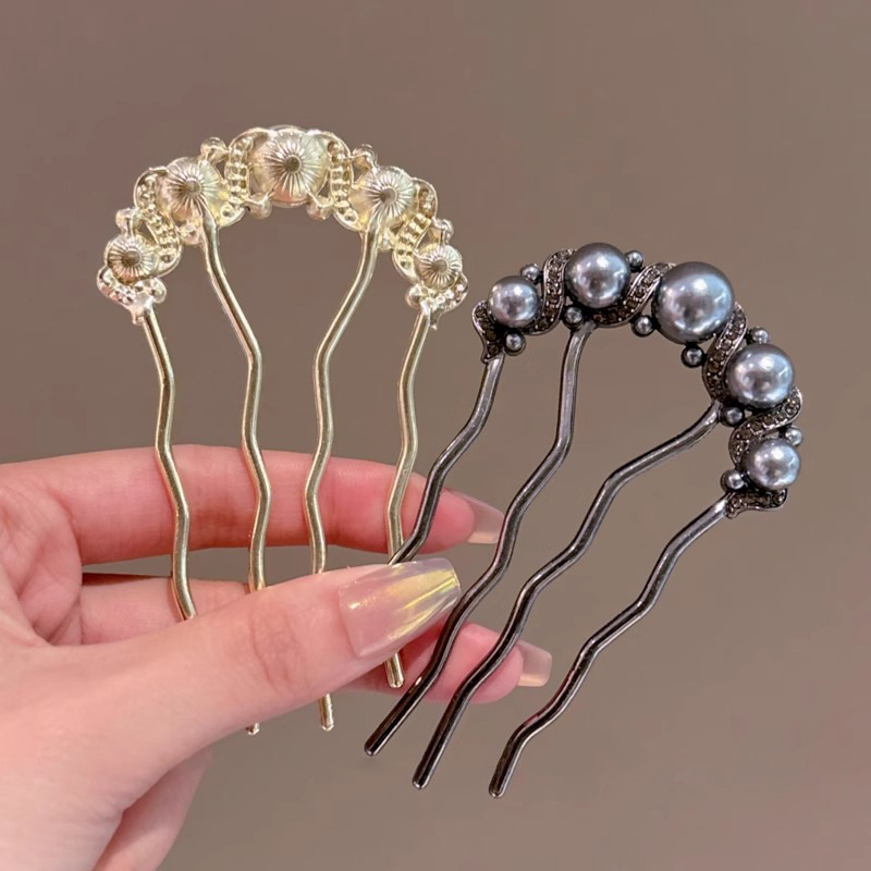 Pein de perlas pinzas de cabello 2024 nuevos cuatro dientes pinzas de cabello fijas artefactos de cabello pinzas de cabello en forma de U pinzas de cabello adornamientos para el cabello