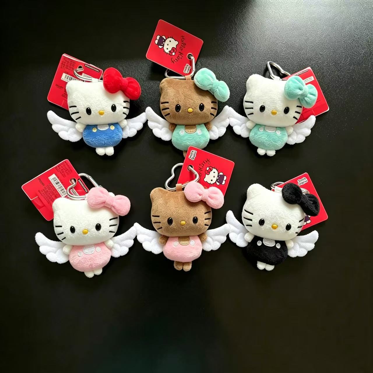 Little Angel Hello Kitty Plush Pendant KT Cat Doll Colorful Bow Keychain Backpack Pendant Gift