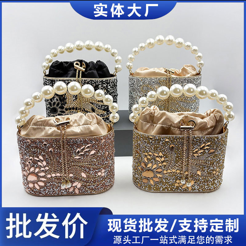 新款跨境水钻珍珠手拎包小众设计名媛高端宴会镶钻晚宴包厂家批发