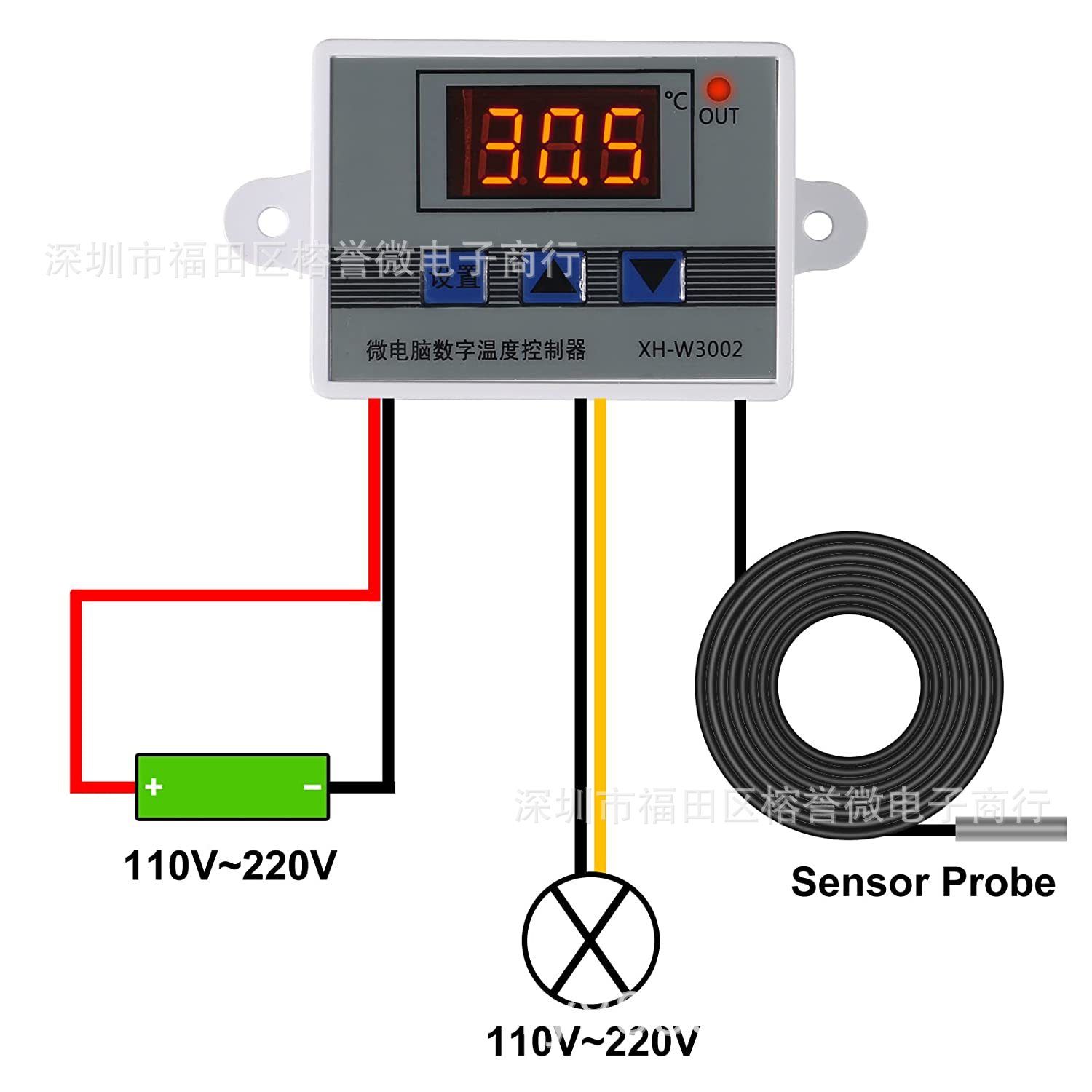 XH-W3002 数字温控器 温度开关 微电脑温度控制仪温控开关 英文版