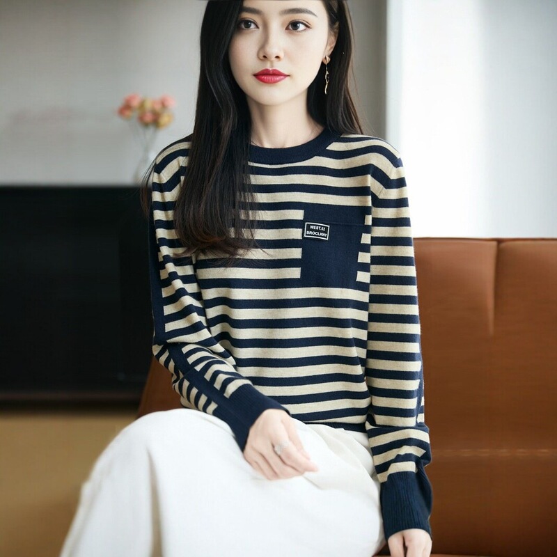 2026 New Autumn/Winter Sweater for Plus Size Women, Striped Pullover, Loose Fit, Casual Knitwear for Women 2026 New Autumn/Winter Sweater for Plus Size Women, Striped Pullover, Loose Fit, Casual Knitwear for Women
