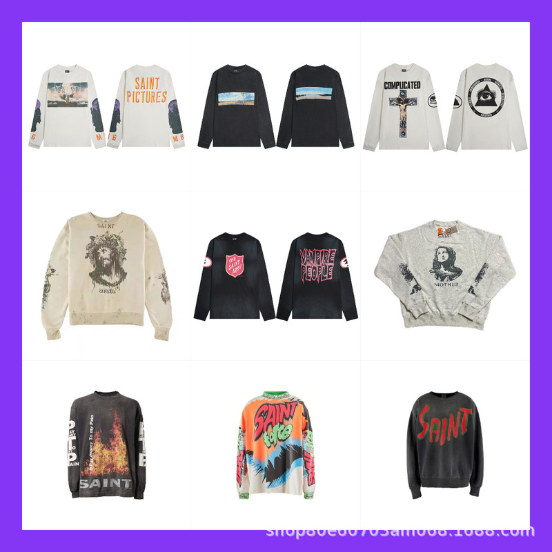Saint of Michael American High Street Casual Loose Retro Distressed Couple Long-Sleeved T-Shirt Bottoming Shirt for Men Saint of Michael American High Street Casual Loose Retro Distressed Couple Long-Sleeved T-Shirt Bottoming Shirt for Men