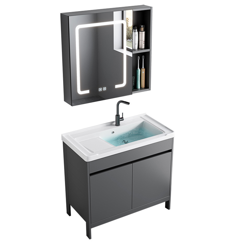 gabinete de baño de aluminio espacio de piso combinado balcón integrado lavabo con placa de fricción piscina fregadero cerámica ultra profunda