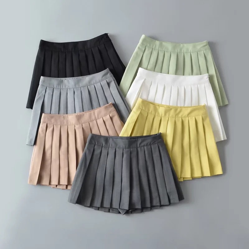 2024 Summer College Style Age-Reducing Anti-Exposure A-Line Short Skirt for Women, Mid-Waist Pleated Skirt with Short Front and Long Back