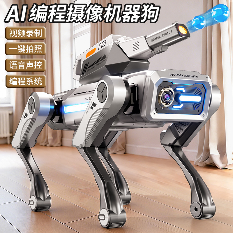 Programador de video perro robot puede disparar balas de agua control remoto eléctrico perro robot juguete para niños regalos de cumpleaños de mascotas electrónicas
