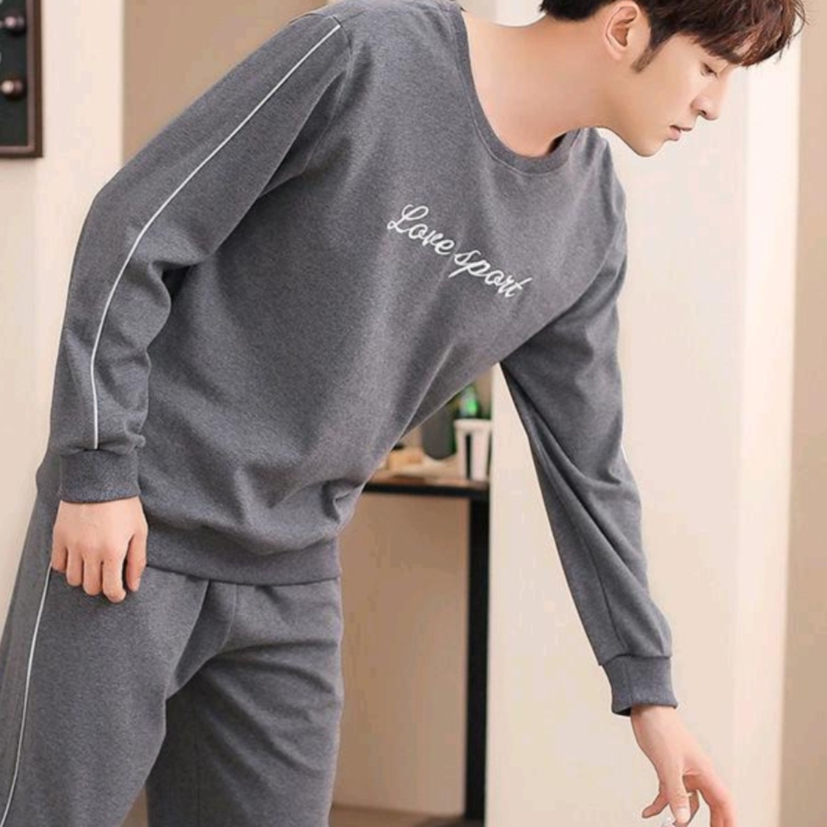 啄木鸟睡衣男士纯棉长袖春秋季青少年全棉宽松夏天家居服套装大码