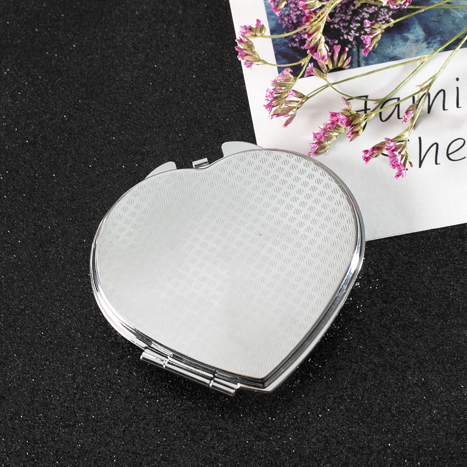 Heart Shaped Metal Pearl Flower Cat Double-sided Portable Cosmetic Mirror display picture 2