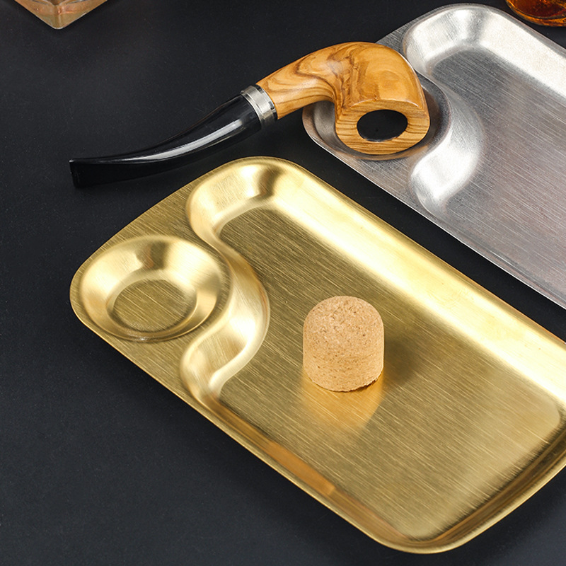 不锈钢烟斗专用烟灰缸带敲灰软木塞敲灰器 便携式烟灰缸烟具配件