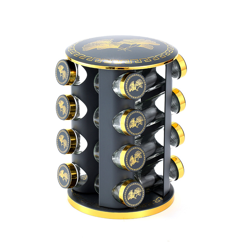 Rack de condimento rotatorio redondo condimento multifuncional condimento de hoja de ginkgo de hoja de oro estante de condimento combinado multicapa estante de cocina
