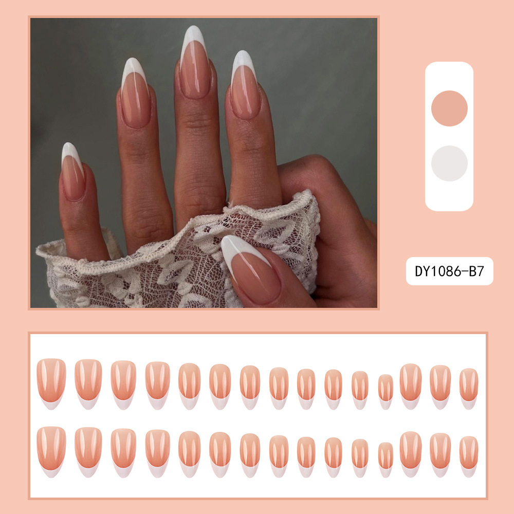 Polvo de venta en caliente transfronteriza color blanco desgaste de uñas de borde blanco francés en forma de gotas de uñas 30 piezas de uñas falsas terminadas image 7