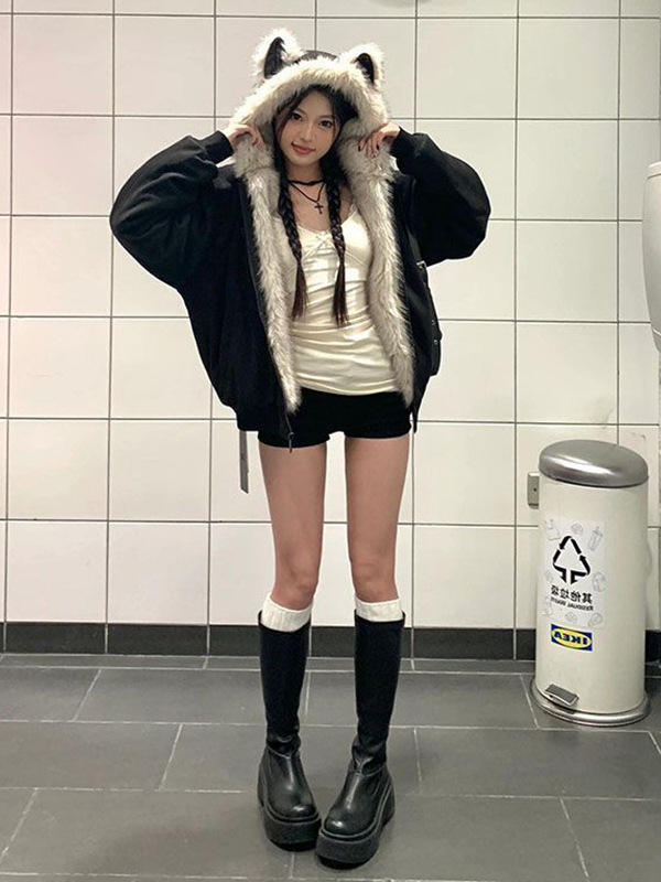 [Cross-Border Foreign Trade Exclusive, Millions in Stock] Zuo Shan Diao Cat Ear Jacket Autumn and Winter New Design Thickened Cotton