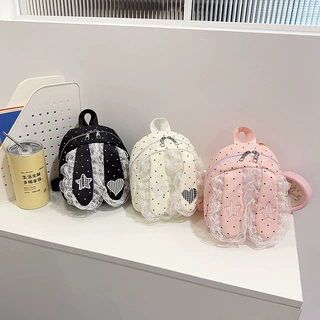 韩版波点兔耳朵双肩包蕾丝花边少女可爱包轻便百搭大容量女孩书包