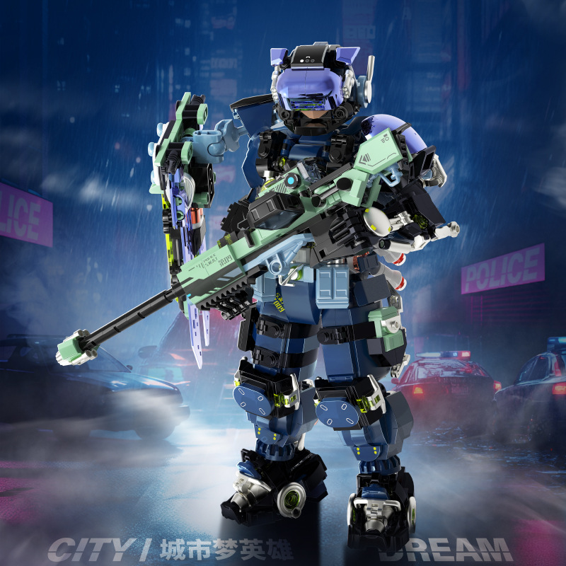 IBLOCK Building Block Tide Play Fireman Mech Model Breaking the World Rescue Hero Hand-made Assembled Toy Boy God of War