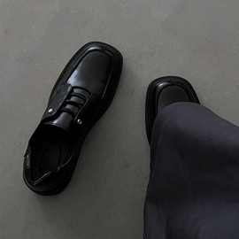 黑色方头德比鞋男款厚底增高英伦风复古休闲高级感cleanfit皮鞋男