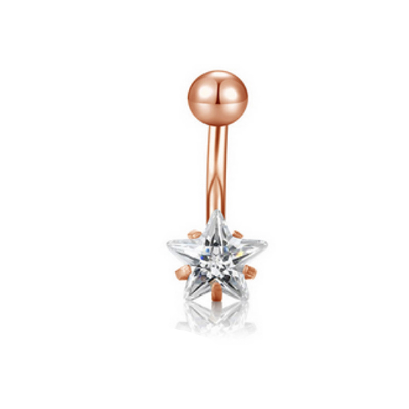 Rose Gold Star Belly Ring Set – 6 Piece Stainless Steel Body Piercing Jewelry detail image 7