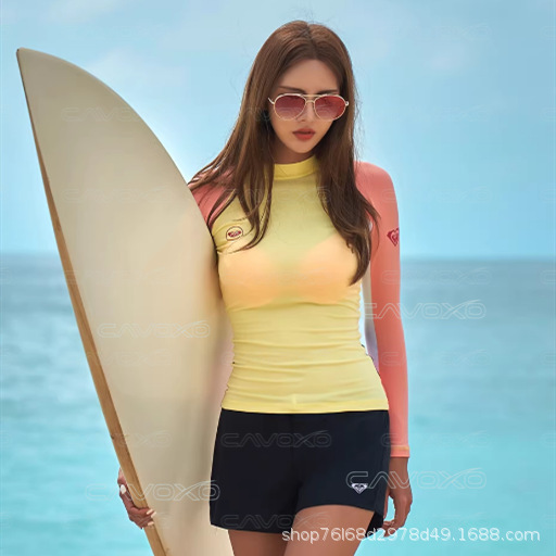 Roxy Diving Swimsuit Surfing Two-Piece Long-Sleeved Top Quick-Drying Rash Guard Elastic Breathable Sun Protection Clothing Without Chest Pads Roxy Diving Swimsuit Surfing Two-Piece Long-Sleeved Top Quick-Drying Rash Guard Elastic Breathable Sun Protection Clothing Without Chest Pads