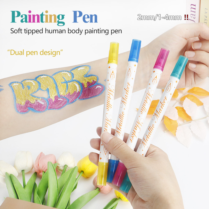 Body painting tattoo pen 12 color temporary face painting graffiti DIY soft and hard double acrylic metal painting pen Body painting tattoo pen 12 color temporary face painting graffiti DIY soft and hard double acrylic metal painting pen