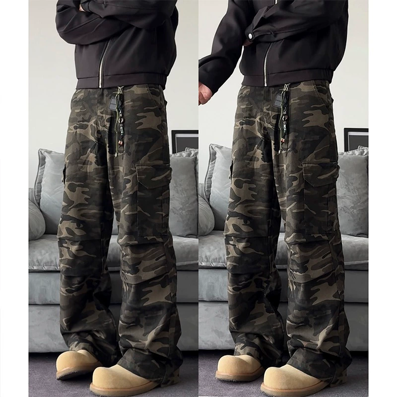 2023 ретро американский камуфляж карнавалы повседневные брюки vibe мужские свободные прямые брюки
