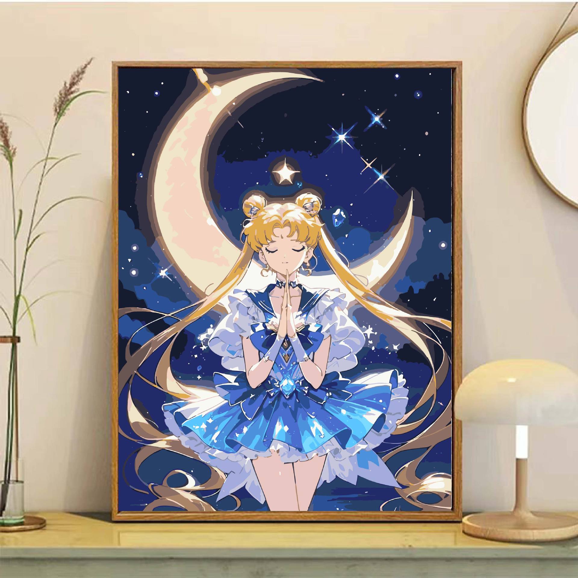 Sailor Moon pintura al óleo digital DiDi princesa pintura de agua hielo luna animación pintura colgante simple pintura de relleno manual