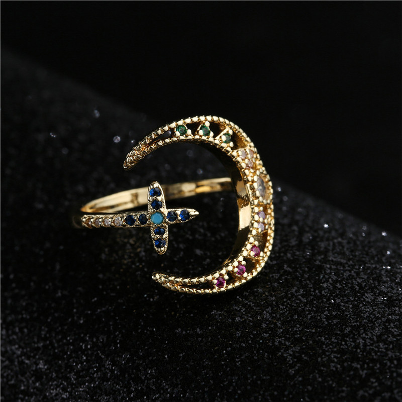 Fashion Micro-inlaid Zircon Hollow Moon Open Ring display picture 9