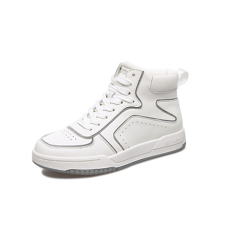 Leather-covered genuine leather white shoes for women for four seasons  new versatile Korean style breathable flat-soled casual high-top sports sneakers