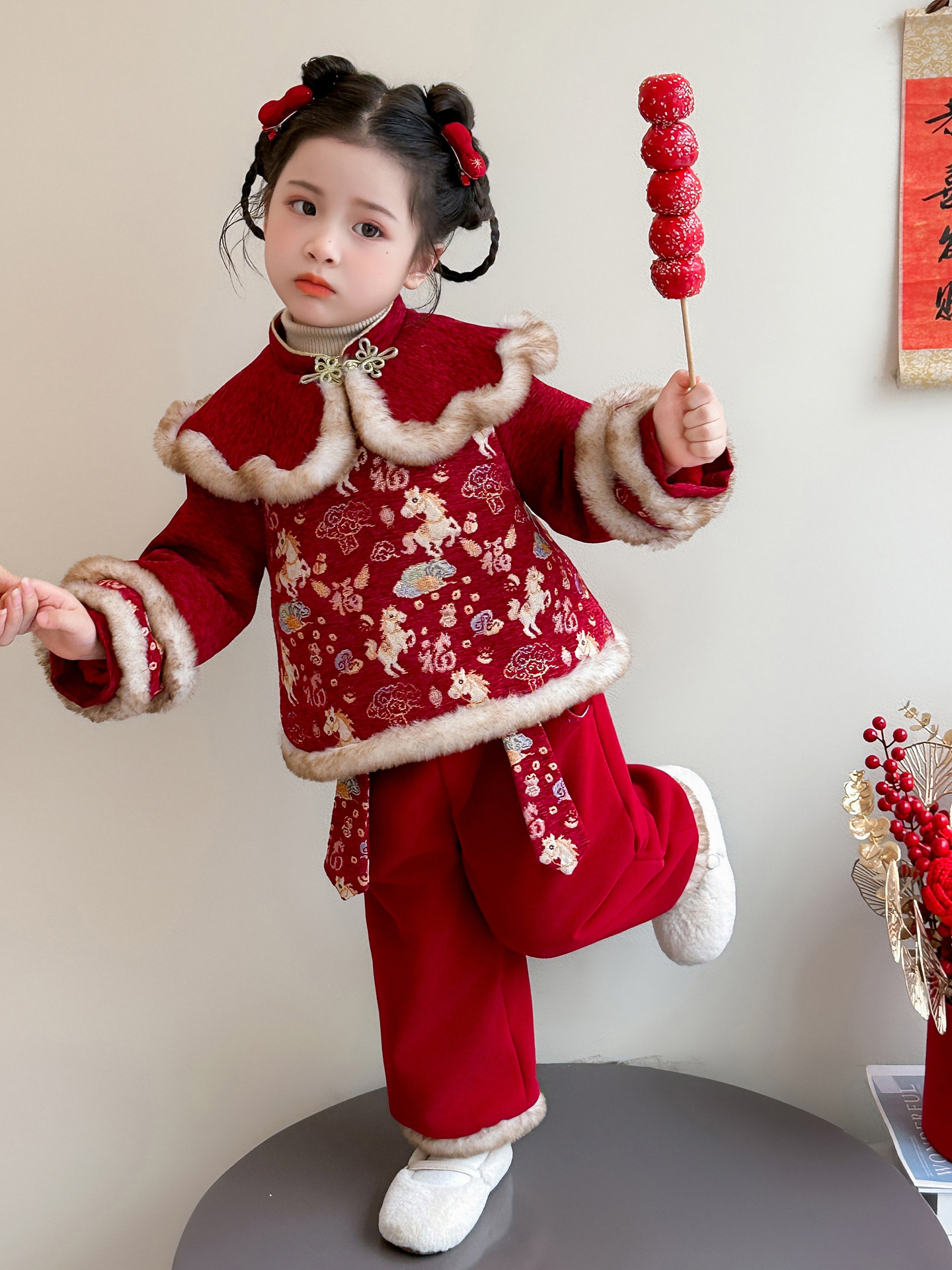 Conjunto de Ropa Tradicional China para Niñas Acolchado Térmico de Poliéster para Año Nuevo Chino image 2