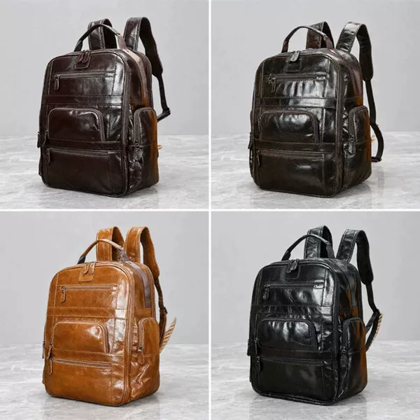 2026 New Genuine Leather Vintage Backpack for Men, High-End Business Casual Large-Capacity Travel Backpack, Top Layer Cowhide
