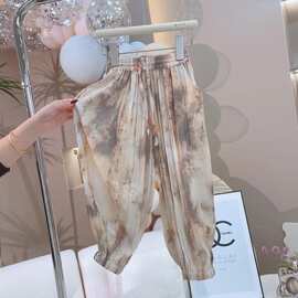 儿童裤子夏季薄款扎染防蚊裤时尚长裤宽松洋气印花韩版阔腿国潮男