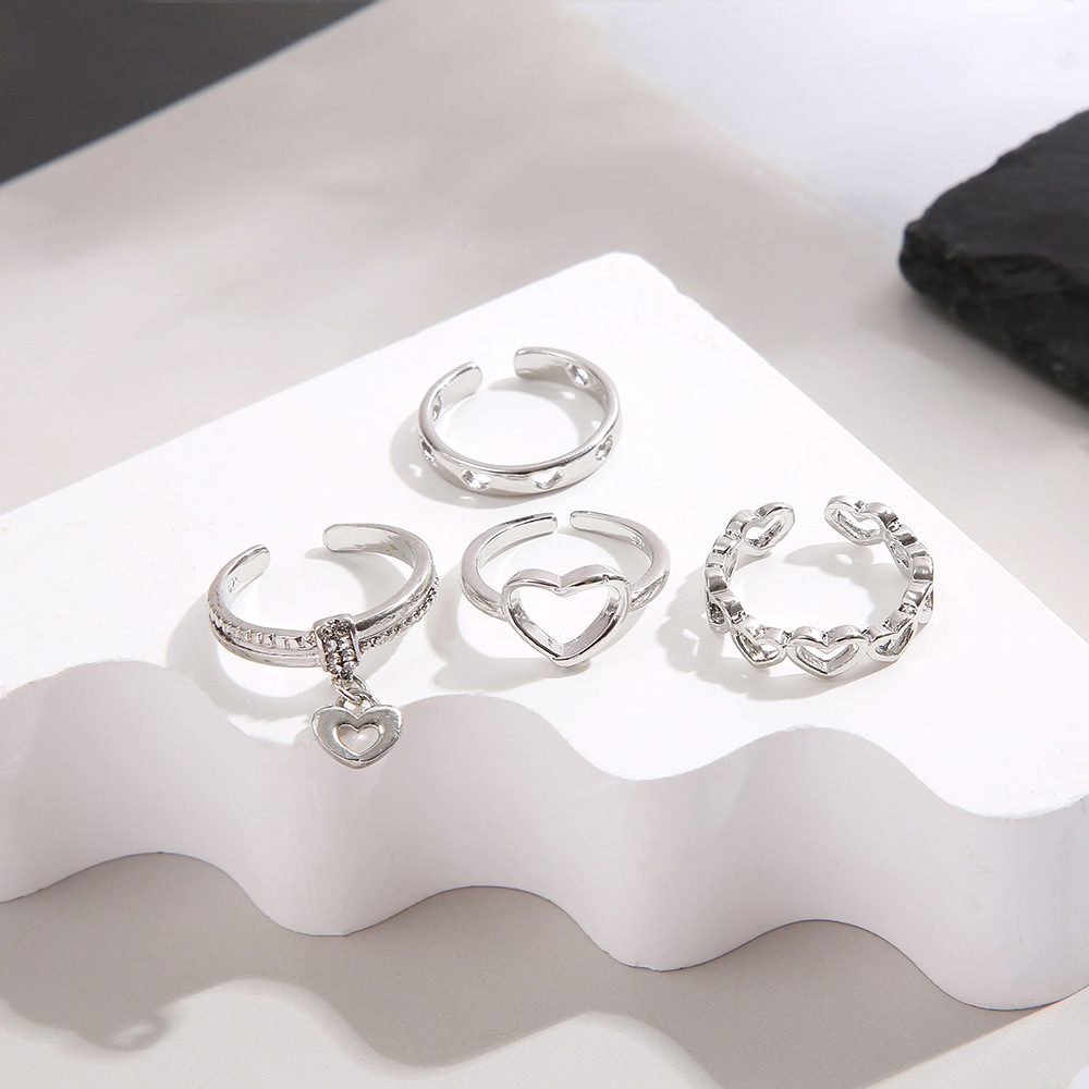 Creative Hollow Love Ring 4-piece Set Women's ins Style Simple Open Index Finger Joint Ring Elegant Finger Ring_voghion.com