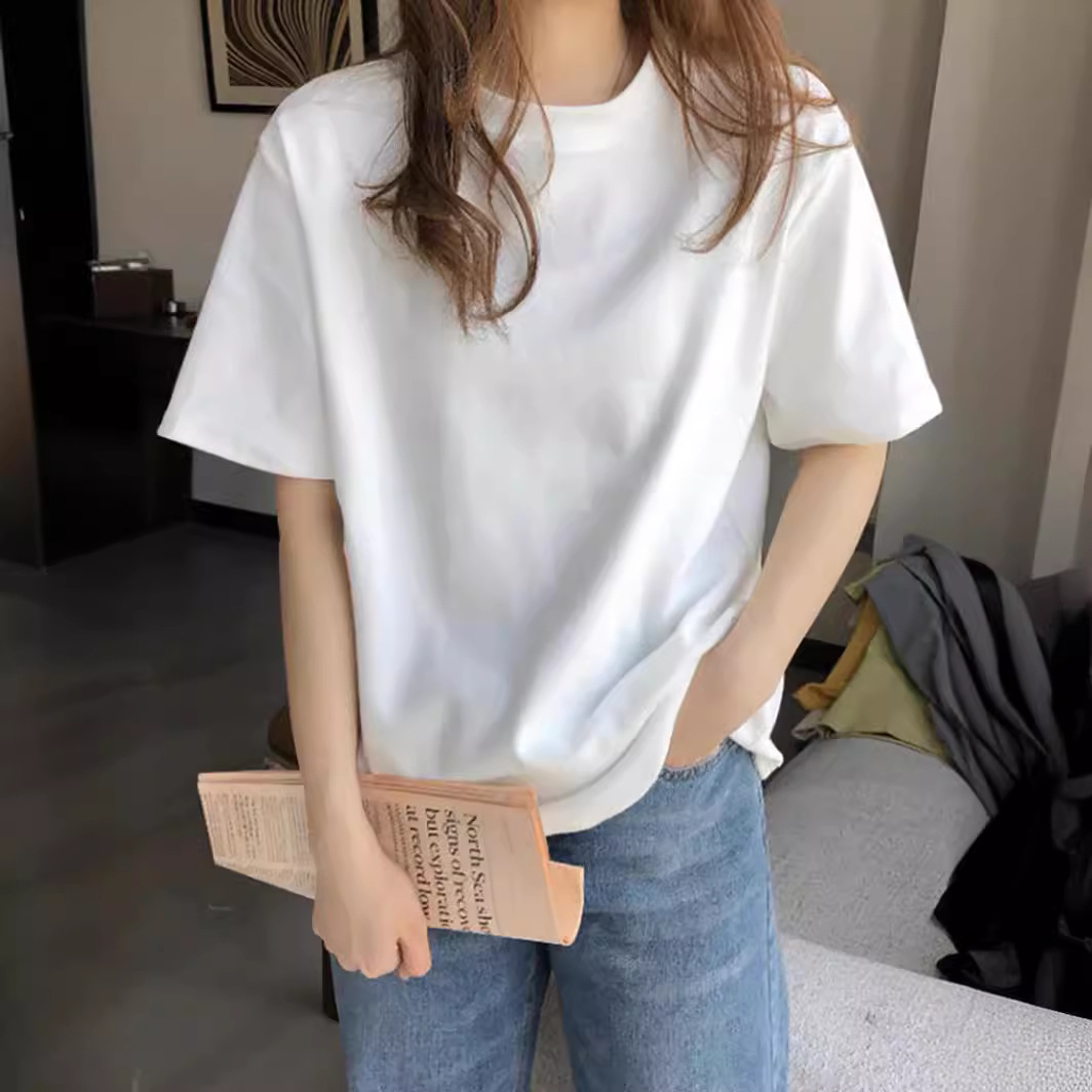 Camiseta de manga corta de algodón del mismo estilo para hombres y mujeres, color sólido, cuello redondo, talla grande, MM gordo, top delgado, camiseta publicitaria exclusiva de LOGO