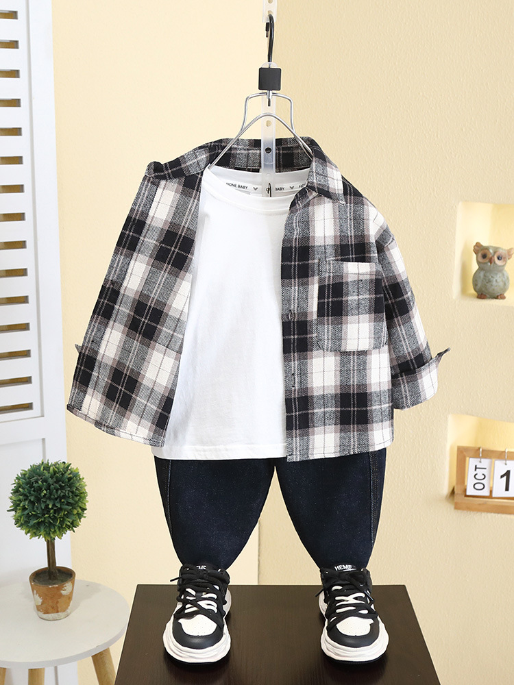 Camisa para Niños 7528, Primavera 2026, Nuevo Conjunto Infantil de Primavera, Chaqueta a Cuadros, Camisa de Manga Larga para Niños de Primavera y Otoño