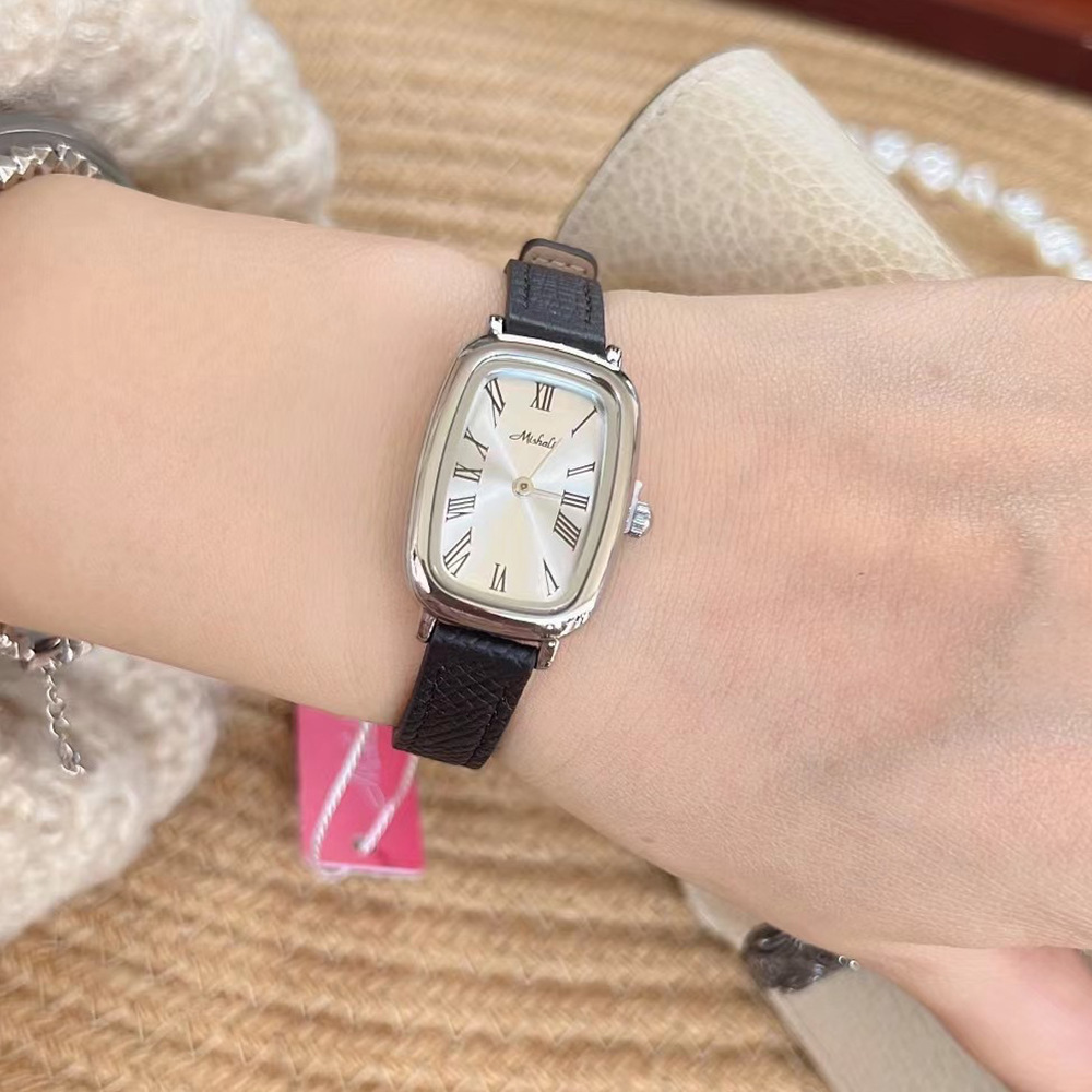 Mishali Damenuhr Cool Silbergrau Leicht Luxus Nische Damen Lederarmband Römische Ziffern 24037_voghion.com